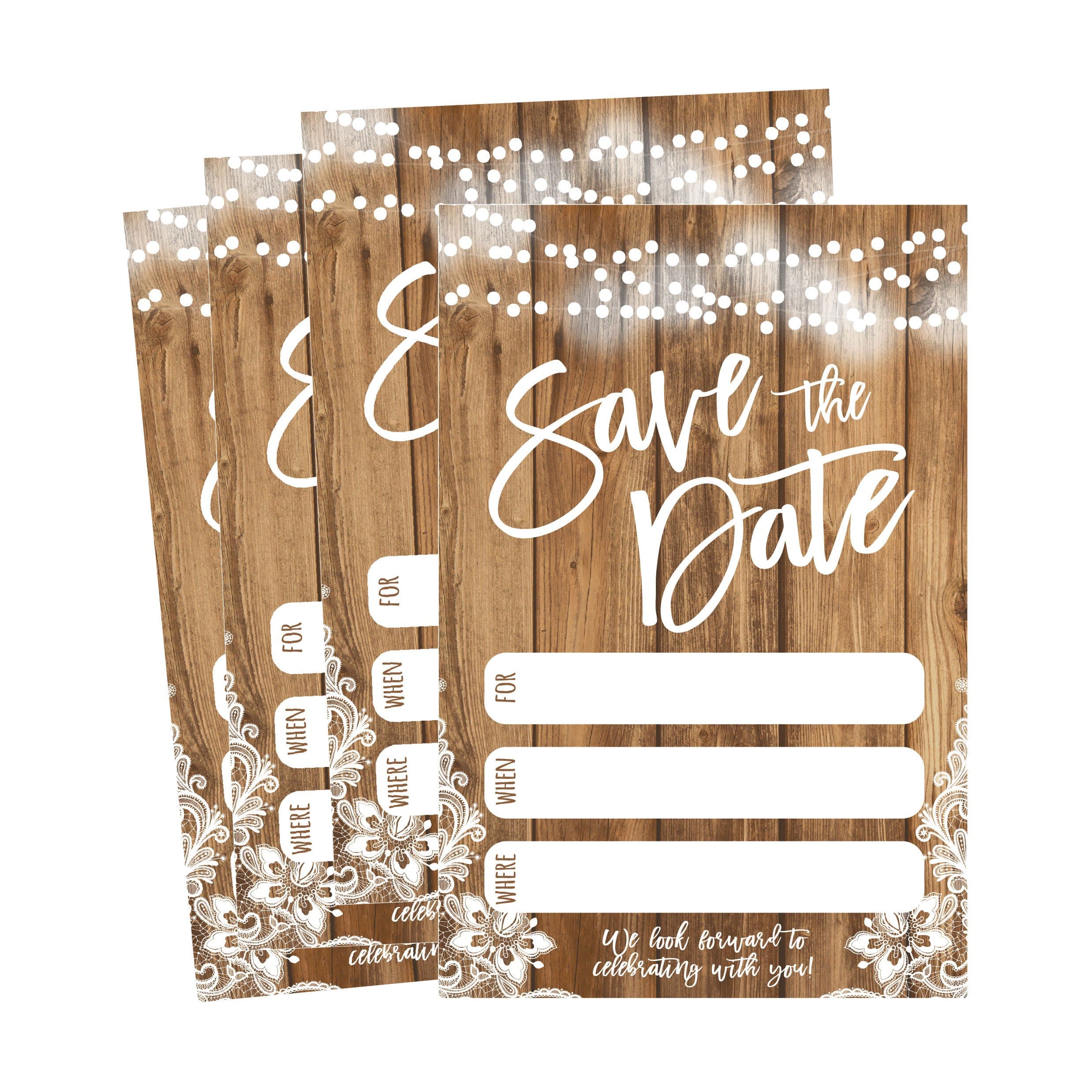 Hadley Designs 50 Rustic Save The Date Cards For Wedding, Engagement, Anniversary, Baby Shower, Birthday Party, Etc Save The Dates Postcard Invitations, Simple Blank Event Announcements