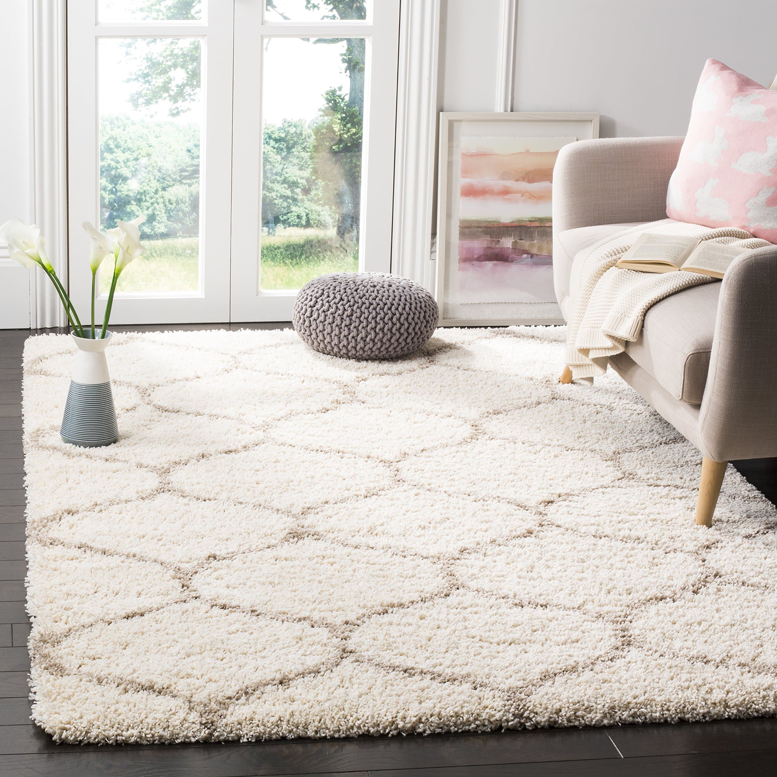 SWEET HOMES Ultra Microfiber Soft Shag Rectangular Rug Handcrafted Anti-Skid, (2 Inch Pile Height, Size 3X5, Color, Ivory/Beige)