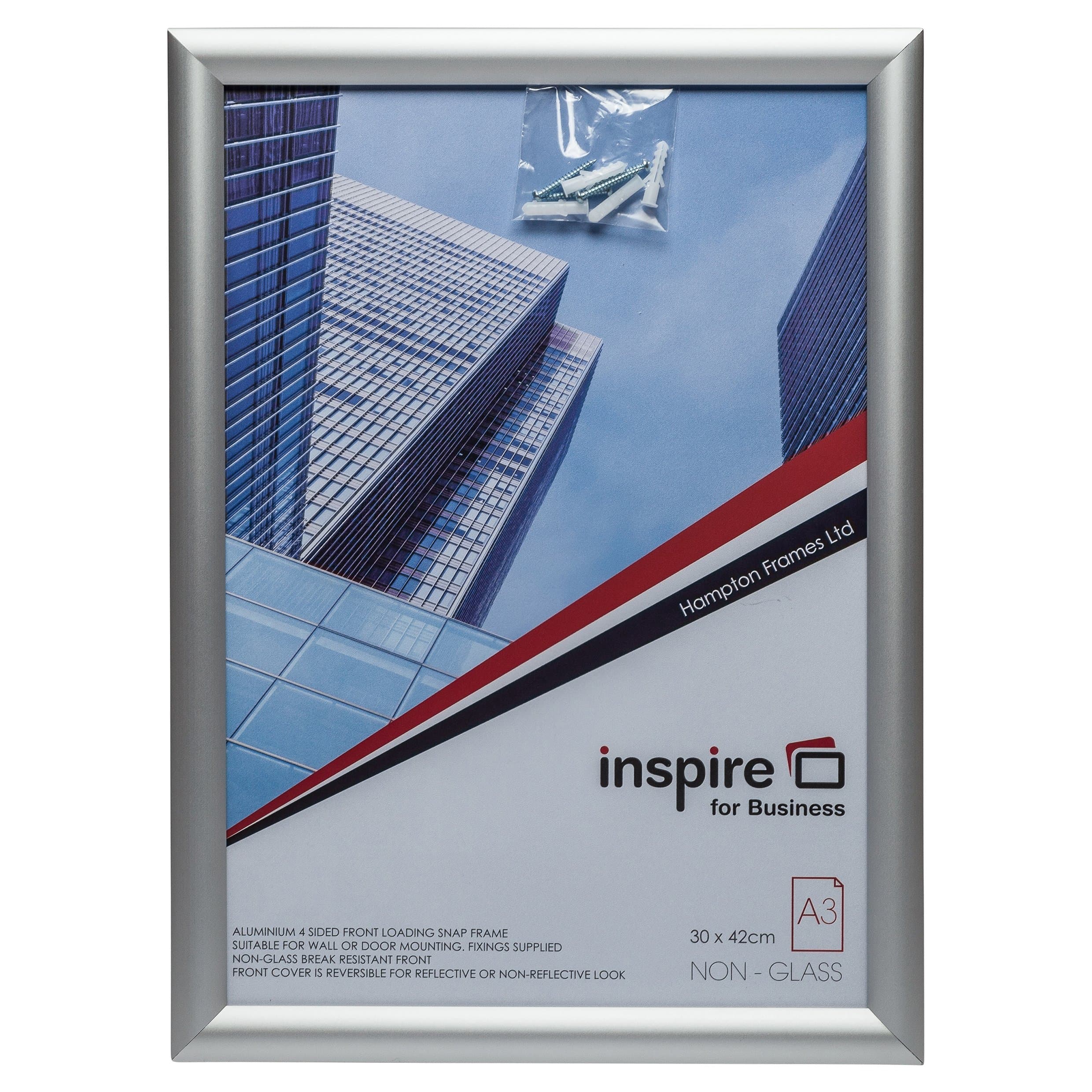 Hampton Frames | Snap Frame SNAPA3S | A3 30x42cm, Silver, Non-Glass | Front Loading, Spring Opening, Break Resistant | Certificate Photo Poster Display Frame