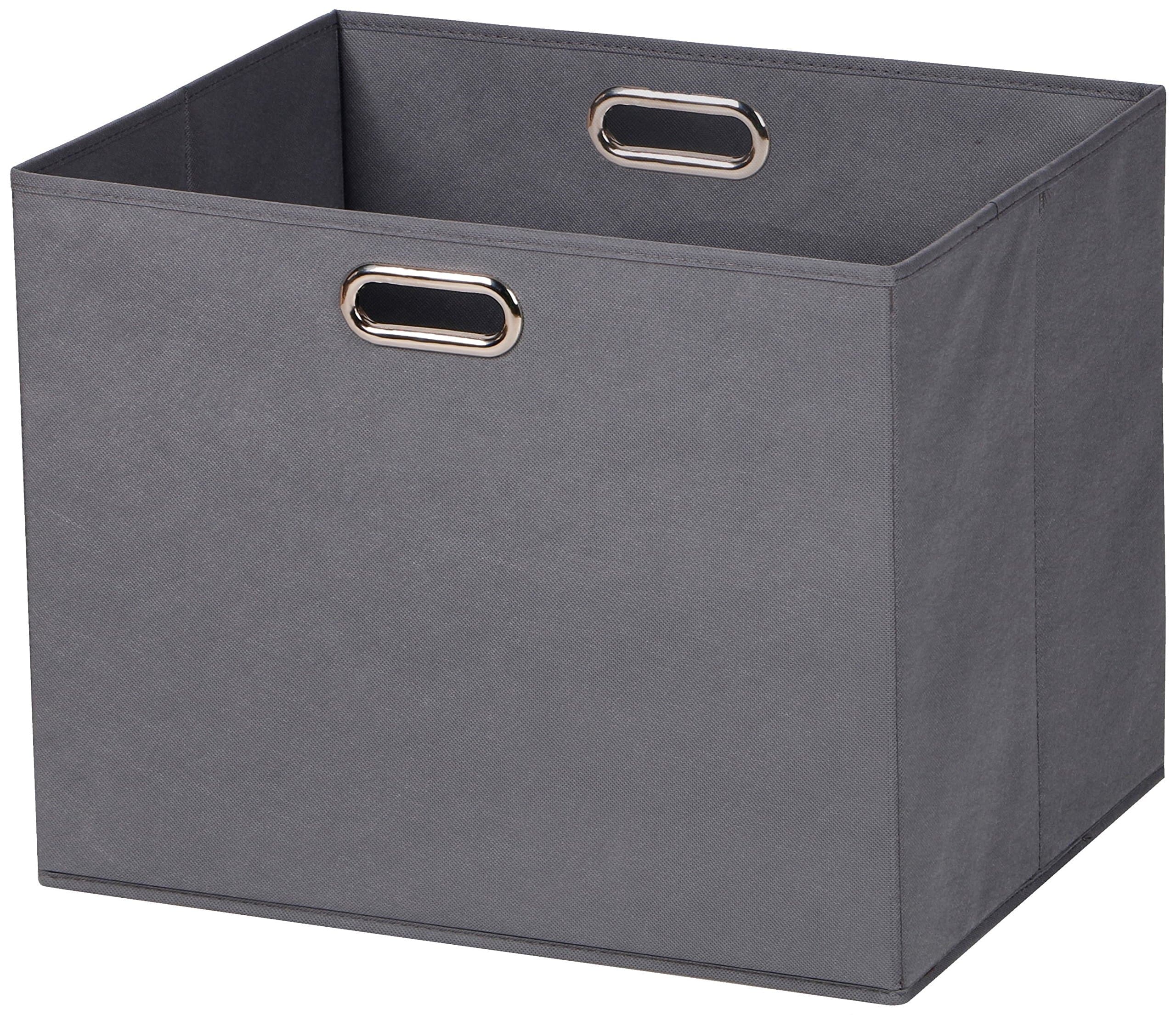 Prorighty 2-Pack Jumbo Storage Bins | Largest Basket 17.7 inch Dual Metal Handles | Foldable Containers, Boxes, Tote, Baskets| for Offices, Nursery, Toys, Laundry, Gifts| Household Organization| Grey