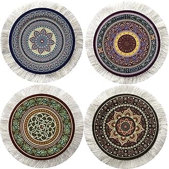 Set of 4 Round Coasters for Drinks - Rug Mat Drink Holders - Carpet Design