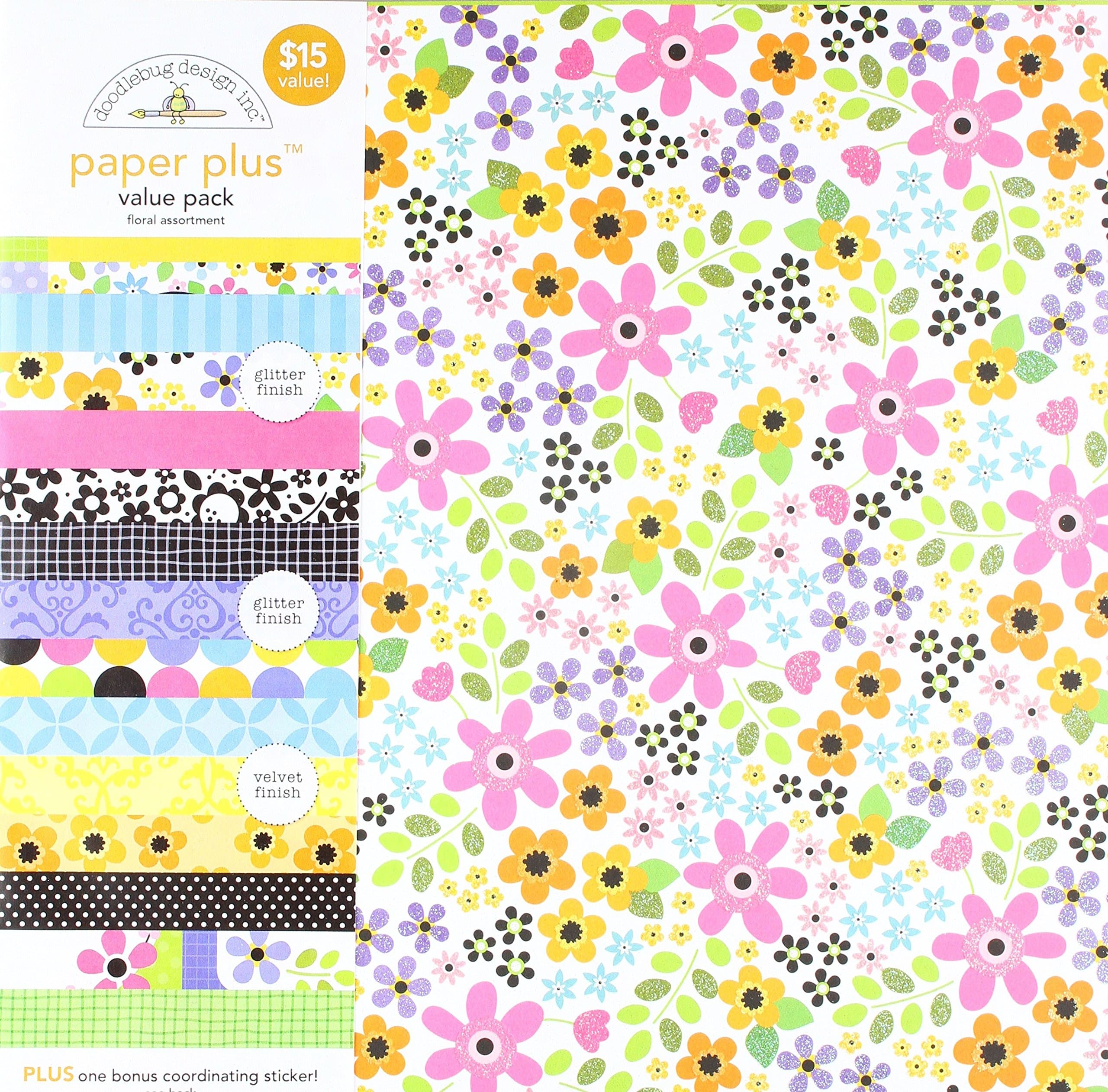 DoodlebugPaper Plus Value Pack x 12-inch 1-Floral, Other, Multicoloured, 1.27x30.73x33.65 cm
