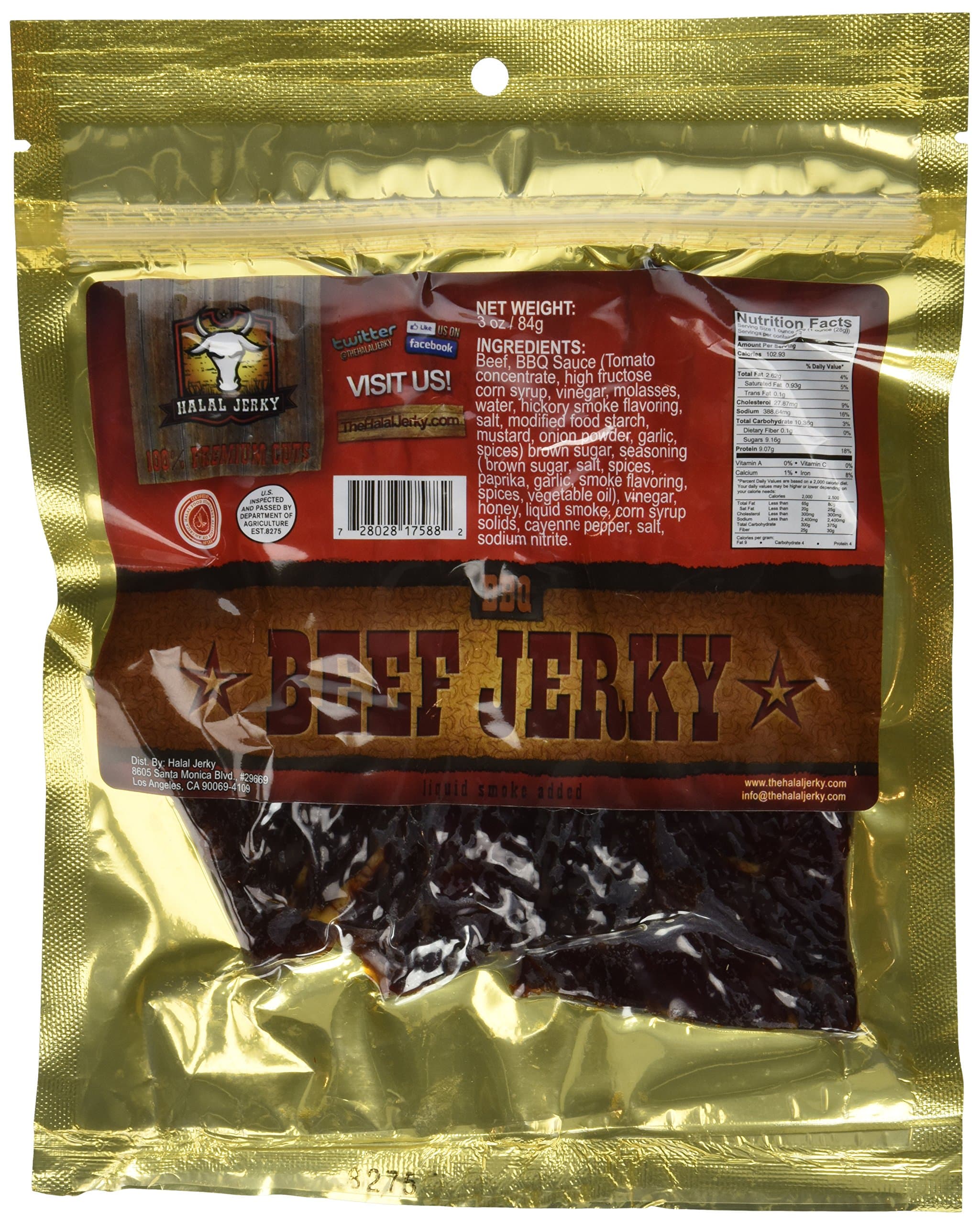 Halal Jerky - BBQ Flavor 10-pack (3 Oz Bag)