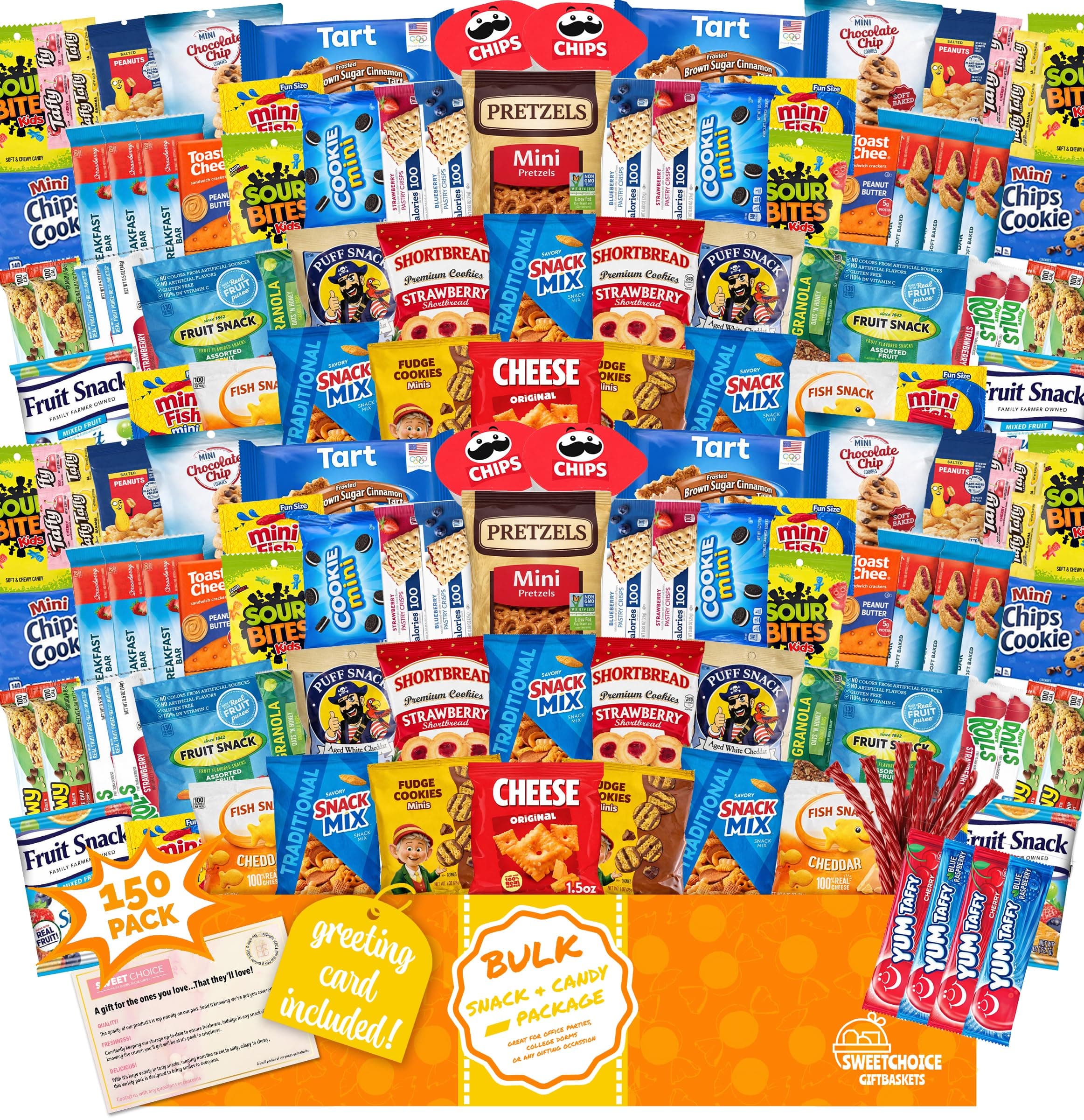 Snacks Variety Pack (150 Count) - Easter Snack Box Care Package, Bulk Snack Packs Variety Box with Chips & Cookies - Easter Basket for Adults, Kids & Teens, College Students, Office & Birthdays