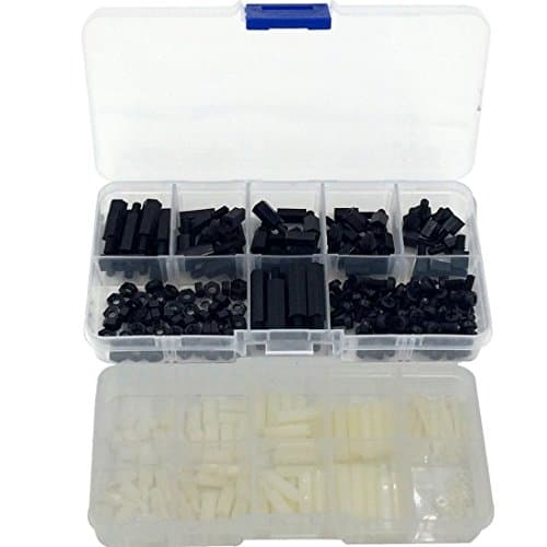 300 Pcs M3 Nylon Hex Nuts Screws Spacers Stand-Off Plastic Accessories Assortment White, Black and White