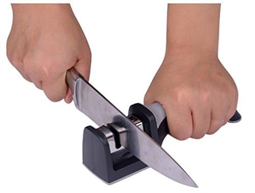 JUTH Dual Function knife sharpener with Ceramic Rods and Wolfram Steel for recovery of the bluntest of knives, and upgrade a sharp knife to a razor sharp one