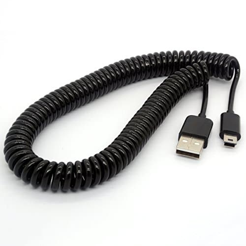 Mini USB Cable Spiral Coiled USB 2.0-A to mini-B 5-Pin Data Sync & Charger Lead Connector (3 Meter)