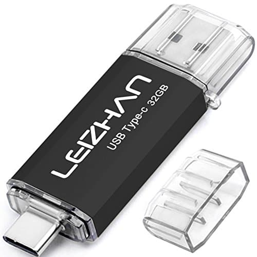 LEIZHAN Type C USB Flash Drive 32GB OTG(On the Go) U Disk 2 in 1 USB 3.0 & Type-C Flash Drive Pen Drive For Type-C Android Smart Phone and For MacBook Device - Black