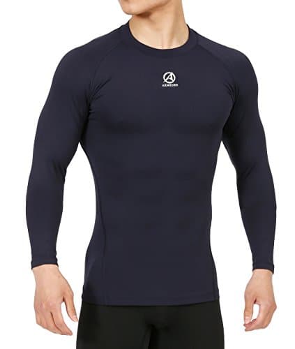 10STAR11 ARMEDES Men's Compression Premium Underlayer Athletic Tight Long Sleeve T-Shirt Navy,XL
