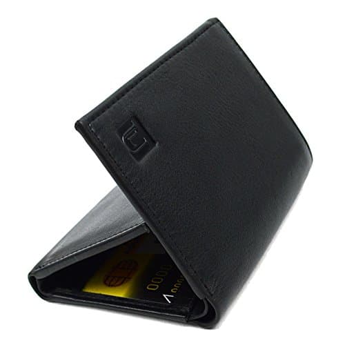 Leather RFID Blocking Protection Tri-Fold Trifold Wallet (Black)
