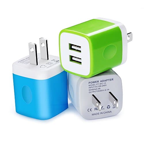 Wall Charger, Kakaly 3-Pack 2.1Amp USB Wall Adapter Dual Port Quick Charger Cube Compatible for Any iOS or Android Devices,Charger Base,Charger Brick,Charger Blocks, USB Brick