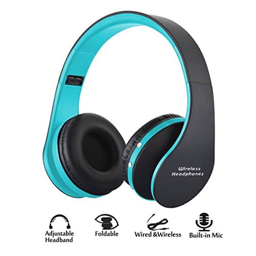 Foldable wireless Headphones, Ashipher Wireless/Wired Over-ear Headset Rechargeable Earphones with Built-in Microphone 3.5mm Audio Jack MIC for iPhone X/8/7/6 & Desktop, PC (blue)