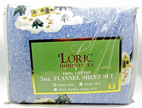 Luxury Flannel Sheet Set,Blue W/Log Cabins,Crafted in Portugal,deep Pocket,Twin Size