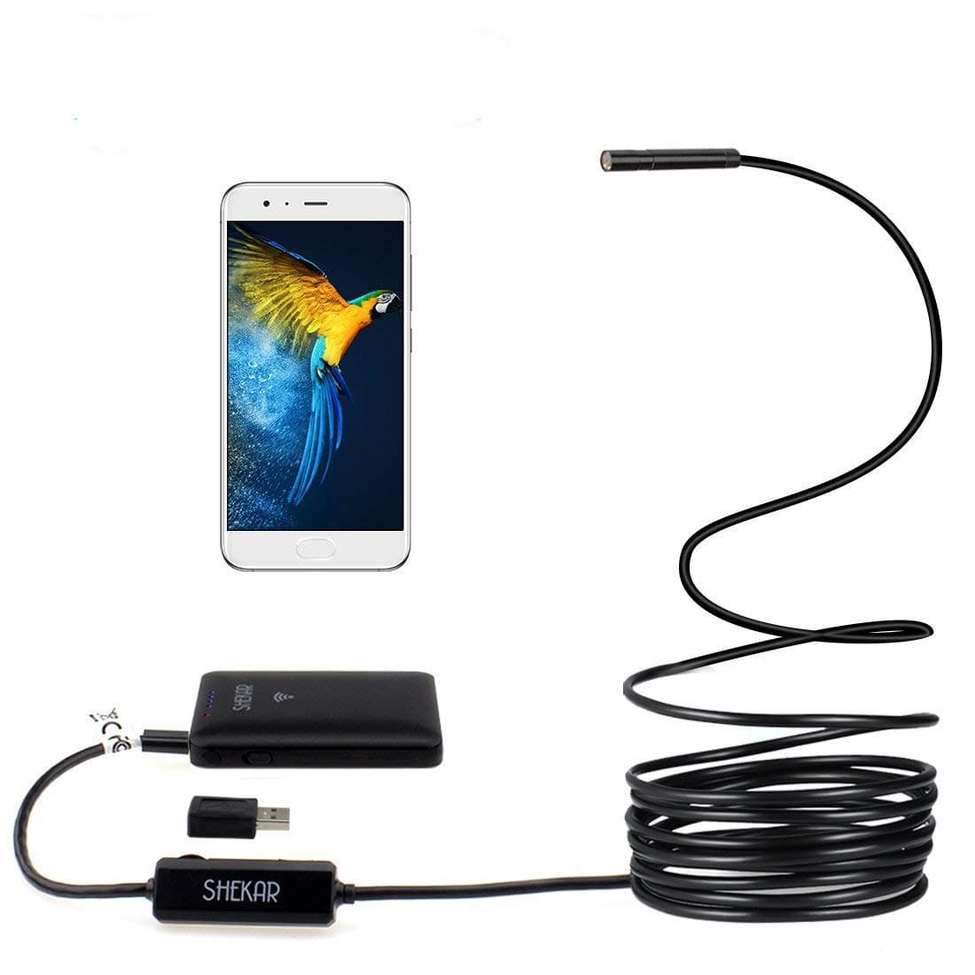 WiFi Endoscope Camera, SHEKAR 5M Wireless Inspection Camera WiFi Borescope 2.0 Megapixels HD Snake Camera Tube for Android Smartphone and iOS iPhone iPad, Samsung, Tablet-16.4ft