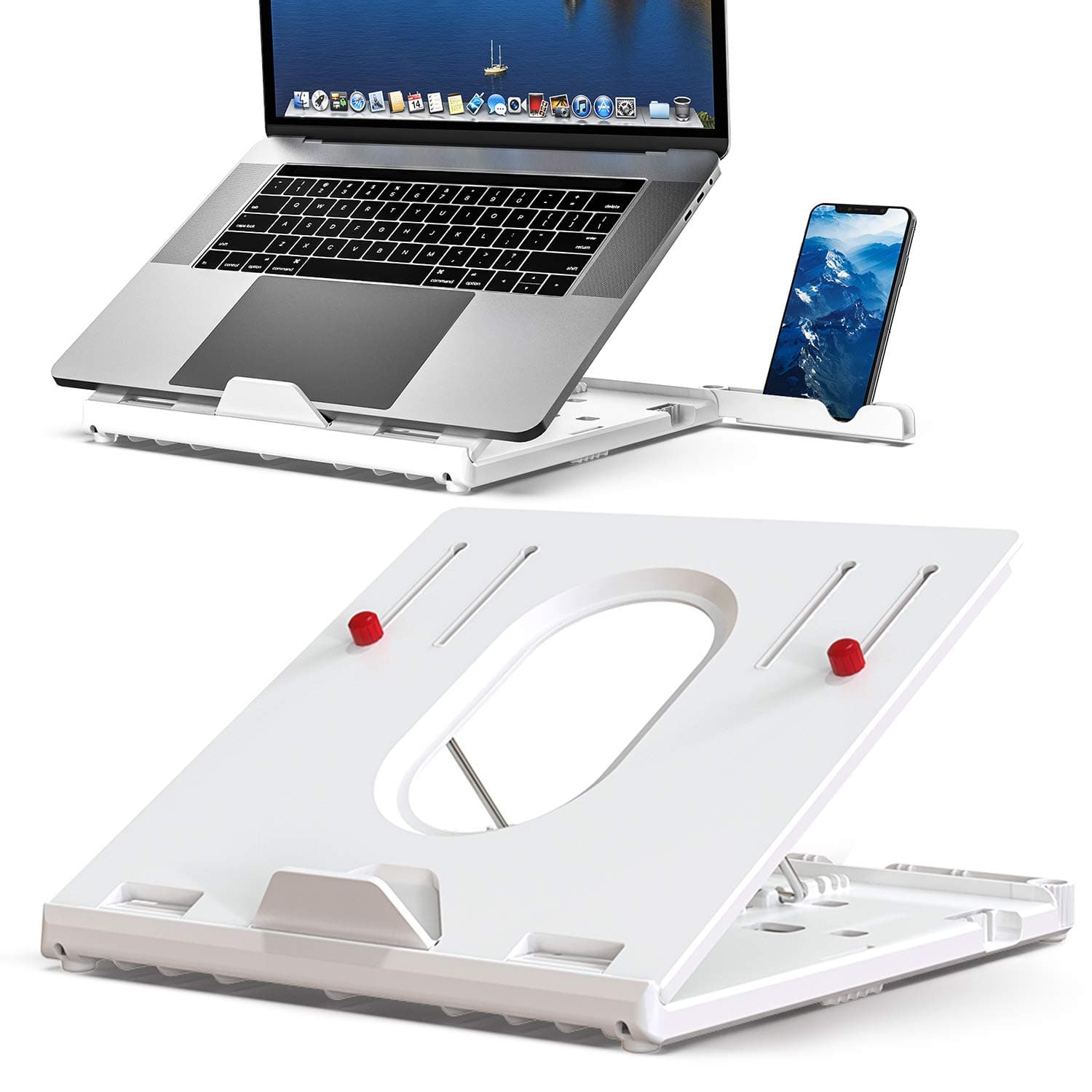 EURPMASK Laptop Stand Riser Built-in Phone Stand,Foldable Hight-Adjustable Portable Tablet Notebook Holder for Desk Laptop Ventilated Ergonomic Desktop Tray