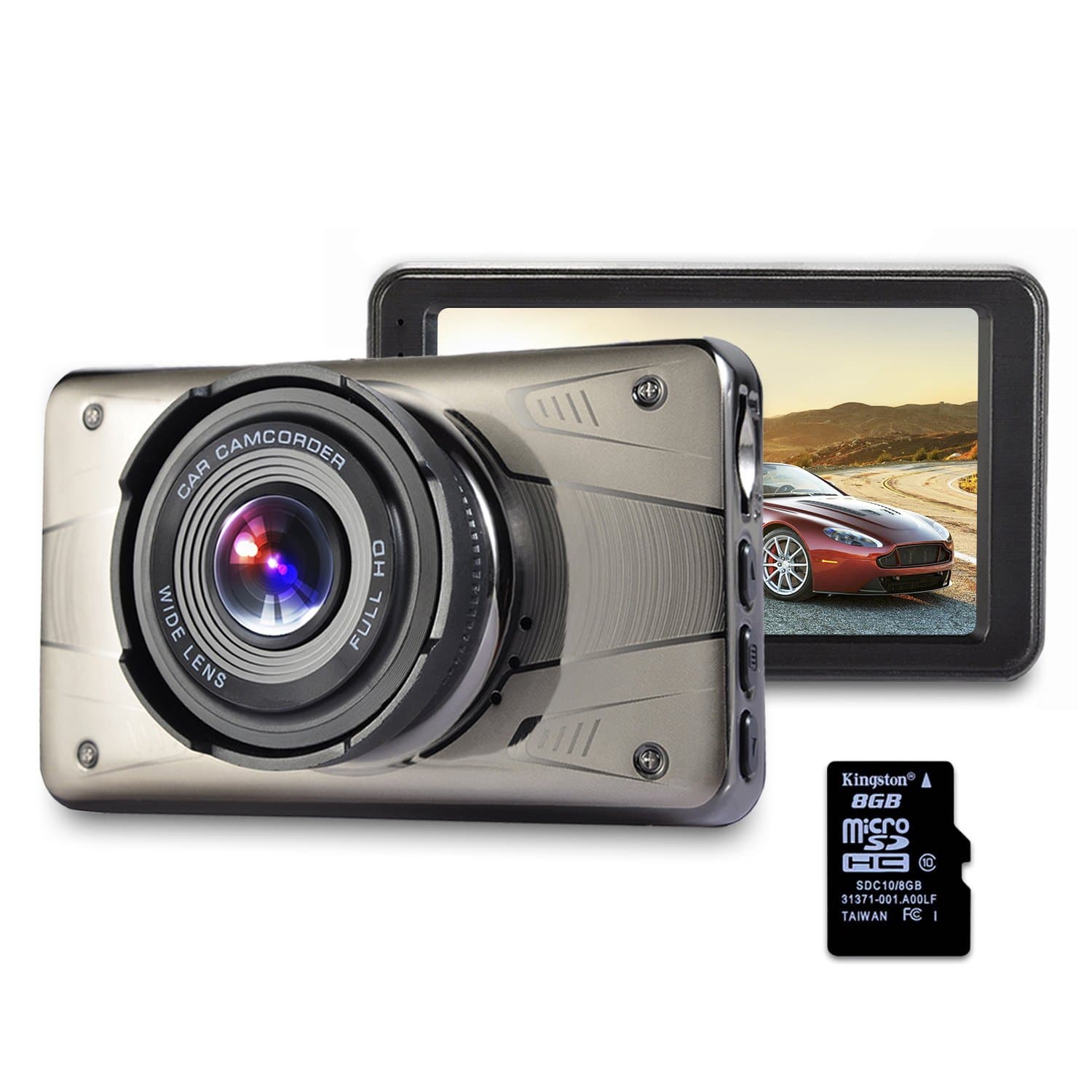 Dash cam Full HD 1080P,Car DVR Dashboard Camera,3'' LCD 170 wide angle,G-sensor,Night vision,24H Monitoring,Loop Recording(8GB SD card included)