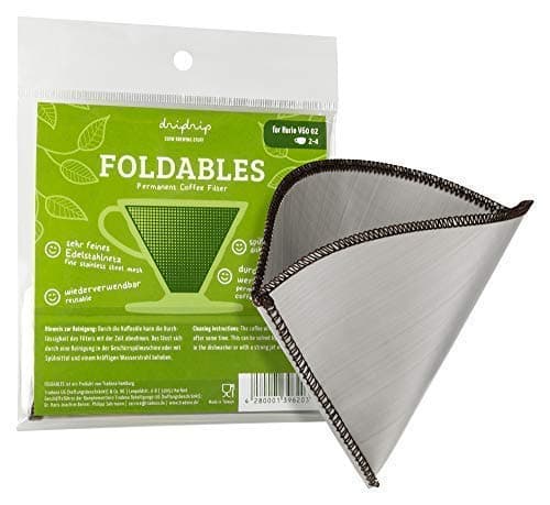 dripdripFOLDABLES Permanent filter for Pour Over Coffee made of fine stainless steel mesh, for Hario V60 02 (1-4 cups)