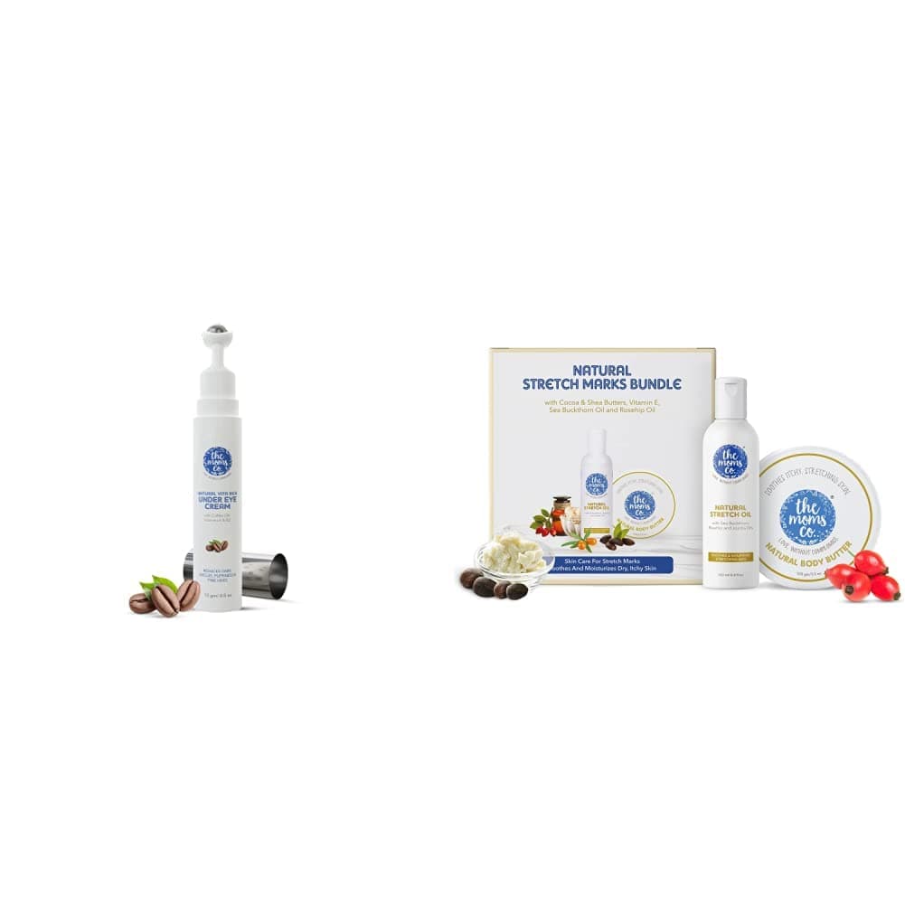 The Moms Co All Natural, Complete Care Solution for Stretch Marks for Women Stretch Mark Oil (100ml) and Natural Body Butter (100g) & Vita Rich Under Eye Cream for Dark Circles for Women & Men - 15gm