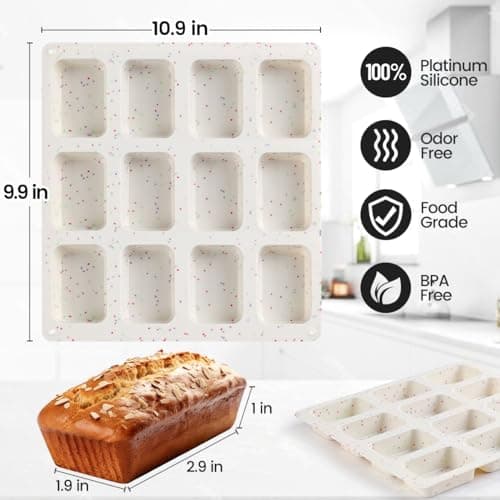 Mini Loaf Pan, Silicone Mini Bread Loaf Pans 12 Cups for Baking Bread, Brownie, Cornbread, Cheesecake, Soap Nonstick 2 Pack Confetti