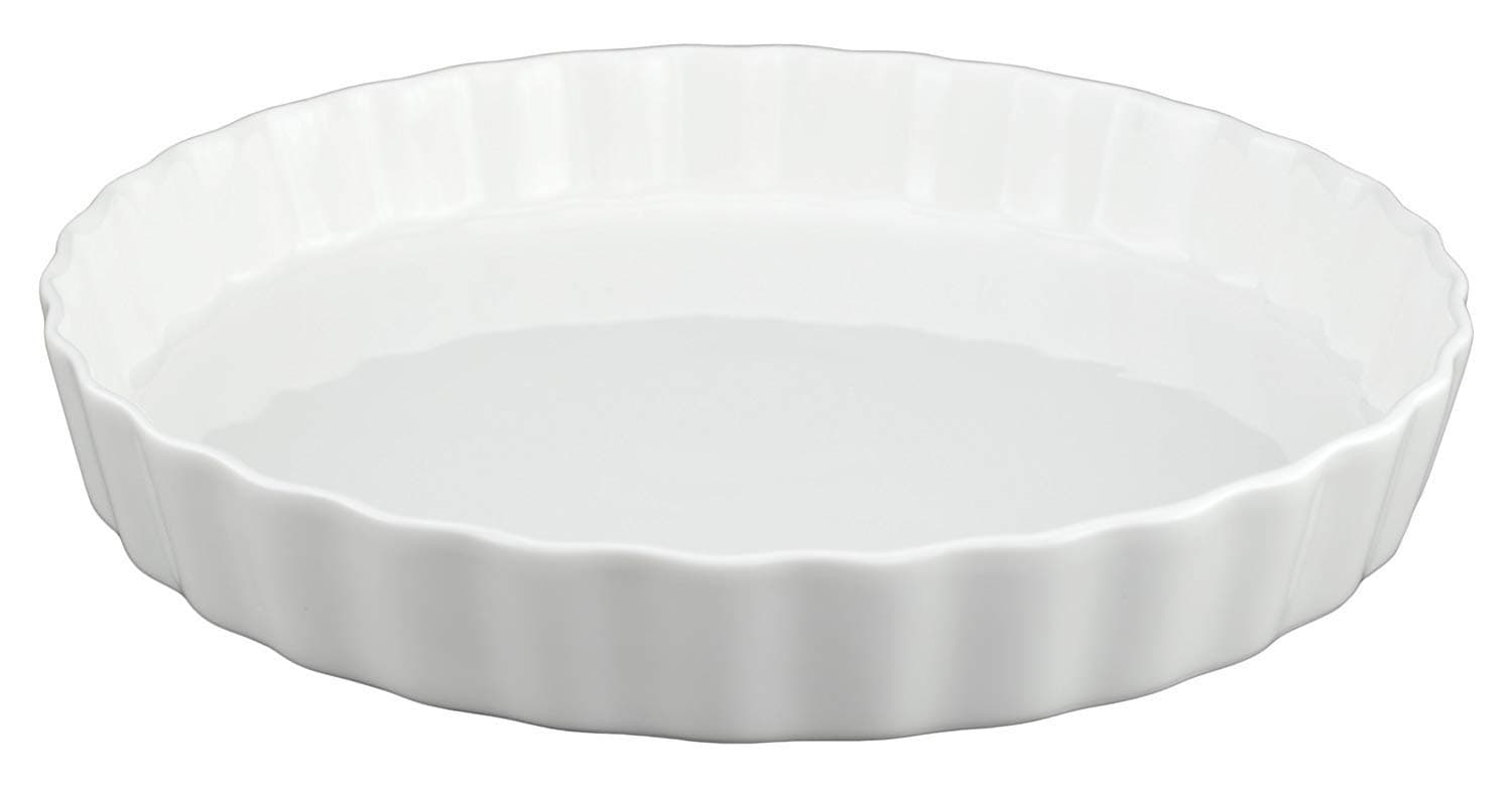 GOURMEX White, Fluted Quiche Baking Dish | Ceramic Pan | Perfect for Baking Tart Pies, Creme Brulee, Custard Dishes and Cheesecake | Porcelain (9.75" Round)