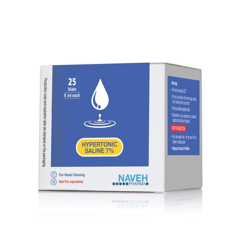 NAVEH PHARMA RSV Hypertonic Saline Solution 7% For Any Nebulizer Machine For Adults & Kids - Diluent For Inhalators & Nasal Devices, Helps Clear Lungs And Congestion (25 Sterile Bullets Of 5 ML)
