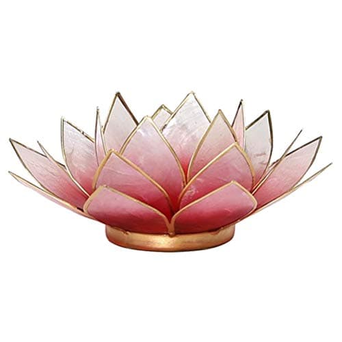 FindSomethingDifferent Lotus Tea Candle Holder Capiz Shell Light Red Gold Trim