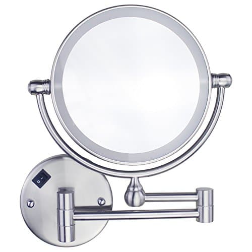 Gloriastar 1X/5X Magnification LED Lighted Wall Mount Makeup Mirror,Brushed Nickel