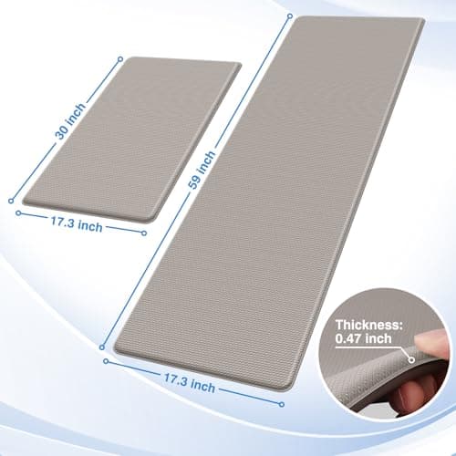 StepRite Kitchen Mats, 2PCS Kitchen Rugs, Cushioned Anti Fatigue Kitchen Mats for Floor, Non-Slip Standing Desk Mat, Waterproof Kitchen Rug Set for Kitchen, Floor, Office, 17.3"x30"+17.3"x59", Khaki