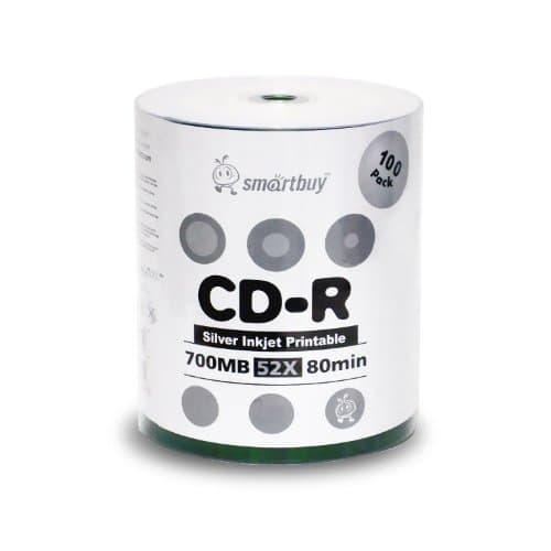 Smart Buy CD-R 100 Pack 700mb 52x Printable Silver Inkjet Blank Recordable Discs, 100 Disc, 100pk