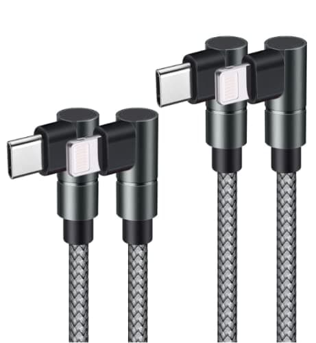 USB C to Lightning Cable, MFi Certified PD High Speed iPhone 12 Charging 6ft Cable 90 Degree Type C Charging Cord for iPhone 13/12/12 ProMax/12Mini/11 Pro Max/X/XS/XR/8, iPad 8th (Gray)