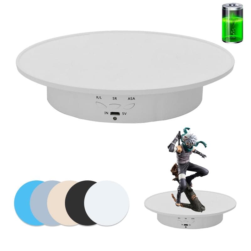 Motorized Rotating Display Stand, 7.87inch /17.6lbs Load, 360 Degree Electric Rotating Turntable for Photography Products, Jewelry, 3D Model,with 5 Colors Backgrounds - White