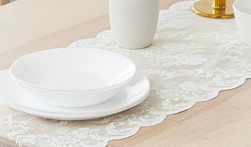 LinenZone Ivory Table Runner with 2 Tassels for Rustic Vintage Decor. Lace Table Runner Works Great As Wedding, Thanksgiving, Christmas Decor (Mia 14 x 36, Ivory)