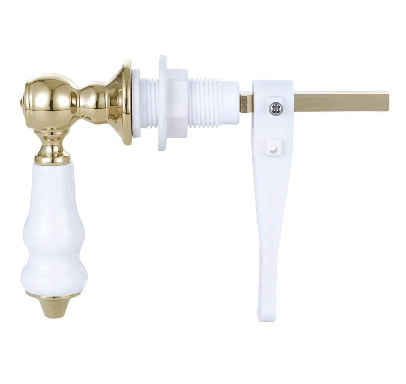 Taps2Traps Replacement Traditional Real Ceramic Toilet Cistern Lever Flush Handle with a Gold Plated Finish