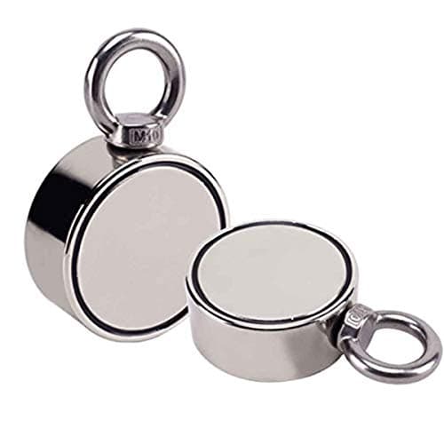 Underwater Double Sided Fishing Magnets Super Strong Pull Force Round Neodymium Magnet with Eyebolt for Searching Lost Treasure Salvage Hunting Tool for Magnetic Fishing in River - 2.95" (75MM) Diam