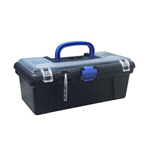 OrgPro 12" Tool Box. Lockable, Portable Plastic Toolbox Multiple Compartments with Handle for Basic Hand Tools- Free combination lock included!