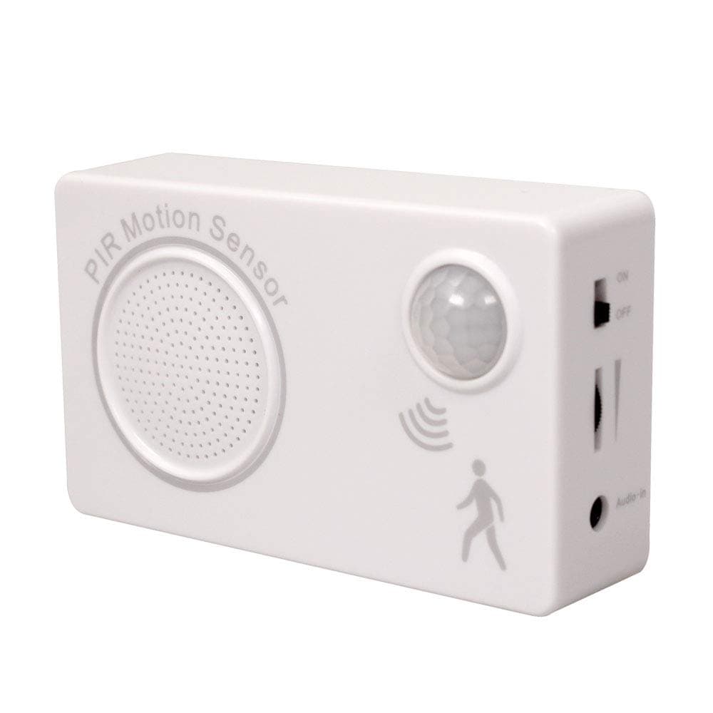 Mini PIR Motion Sensor- Motion Activated Voice Player - Recordable Voice Audio Player – Independent Living, Point of Sale Advertising, Door Greeter, Entry Alert,Rerecordable Thru Audio Port (White)