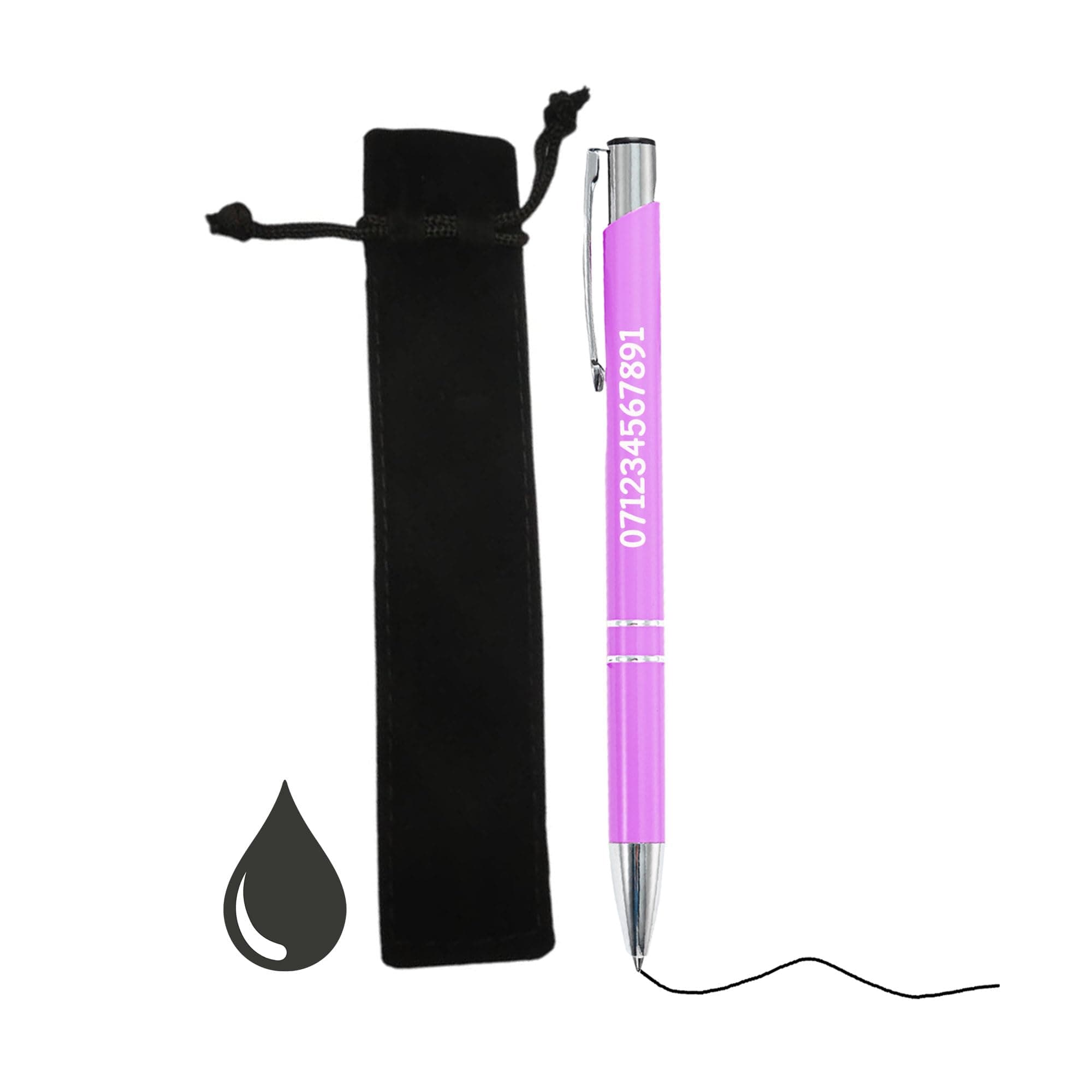 Personalize Pro Custom Ballpoint Pen | Personalised with Your Choice of Text | Pen Gifts for Men Women Student | Aluminium, Fine Point & Black Ink | Unique Present, With Black Pouch (Pink)