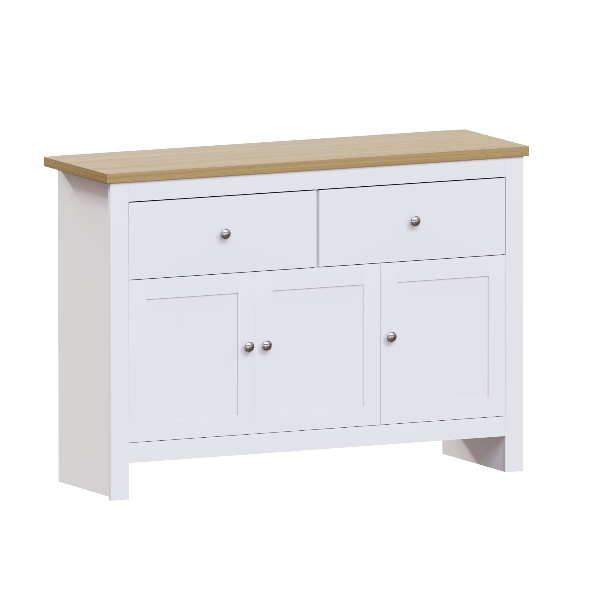 Vida Designs Arlington Sideboard, Buffet Table, Cupboard Cabinet (White & Oak, 2 Drawer 3 Door)