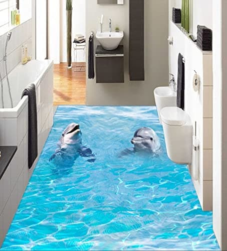 Wall Mural Wallpaper 144 x 100 inch (Width x Height) 3D PVC Flooring Custom Wall Sticker A Pair of Ocean Dolphins 3D Bathroom Flooring Painting Photo 3D Wall murals Wallpaper