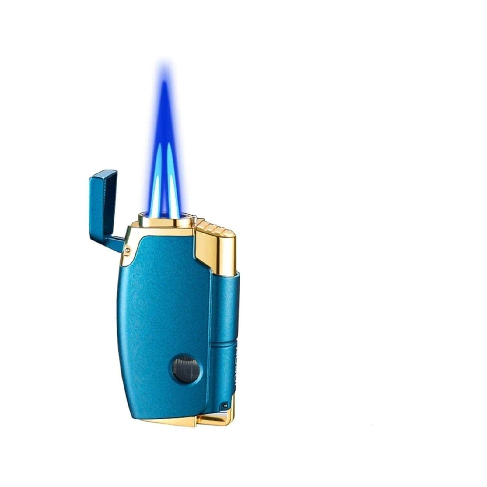 Windproof Butane Dual Flame Lighter,With Visible Fuel Window For Candles And Outdoor Camping (Butane Not Included)(Blue)
