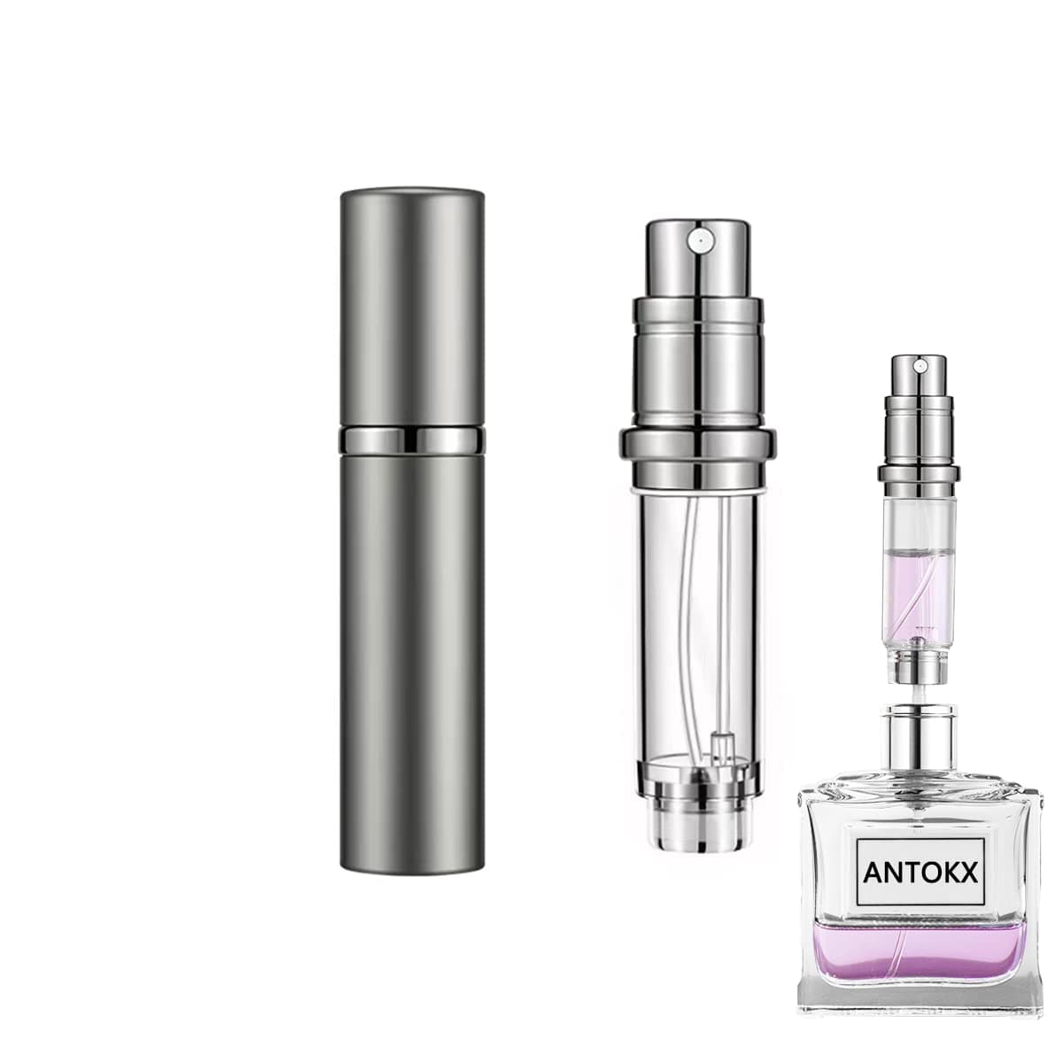 Travel Perfume Bottle Refillable Atomizer - 5ML Perfume Atomiser, Scent Pump Case, Leakproof Portable Perfume Sprayer for Women and Men (Gray)