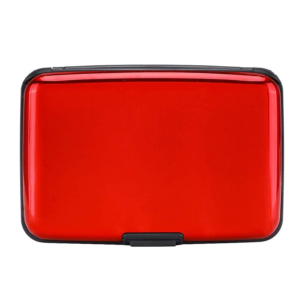RFID Blocking Credit Card Protector Aluminum ID Case Hard Shell Business Card Holders Metal Wallet for Men or Women (Aluminum, Red)