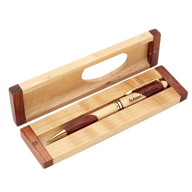 Executive Gift Shoppe | Personalized Custom Wood Pen Set with Maple and Rosewood Finish Box