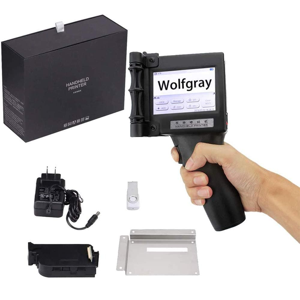 Wolfgray Portable Intelligent High Definition Handheld Inkjet Printer, Inkjet Code Printer,Label Printer,LED Screen Display Inkjet Coding Machine for Trademark,Logo,Graphic,Date Coder,Black