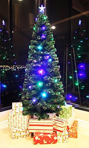 XmasBuddy 7.5 FT PRE-LIT Multi Color LED Lights & Fiber Optic Christmas Tree with Star Topper