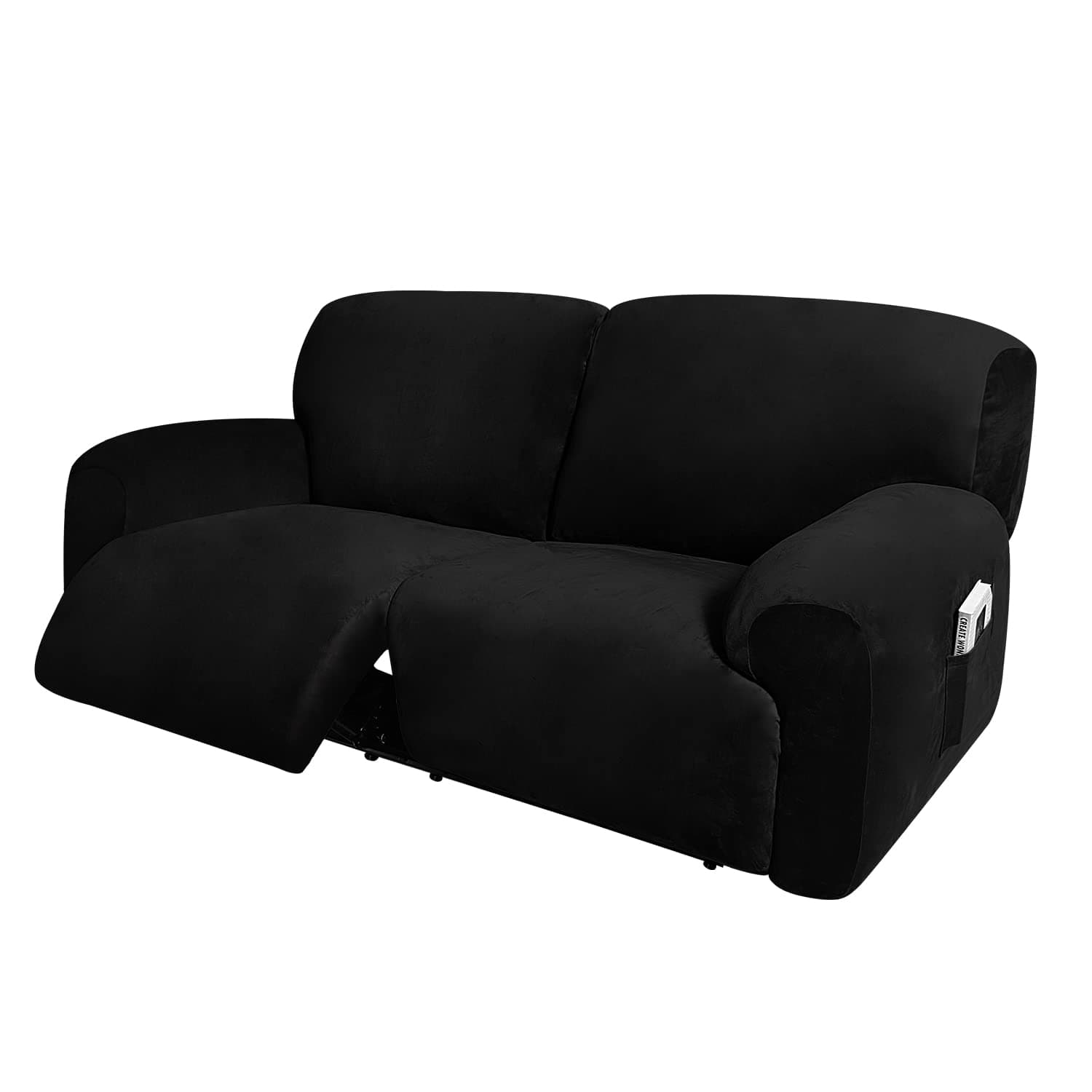 Extra Wide 75" - 100", Reclining 2 Seater Sofa, Extra Wide Reclining Love Seat Slipcover, 6-Piece Velvet Stretch, Reclining Sofa Covers, Thick, Soft, Washable (Black)