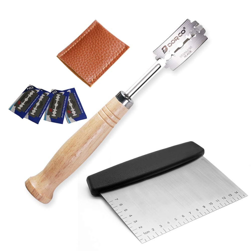 Bread Lame Slashing Tool Premium Crafted Dough Bread Scoring Knife Tool with 5 Blades+ Stainless Steel Dough Scraper