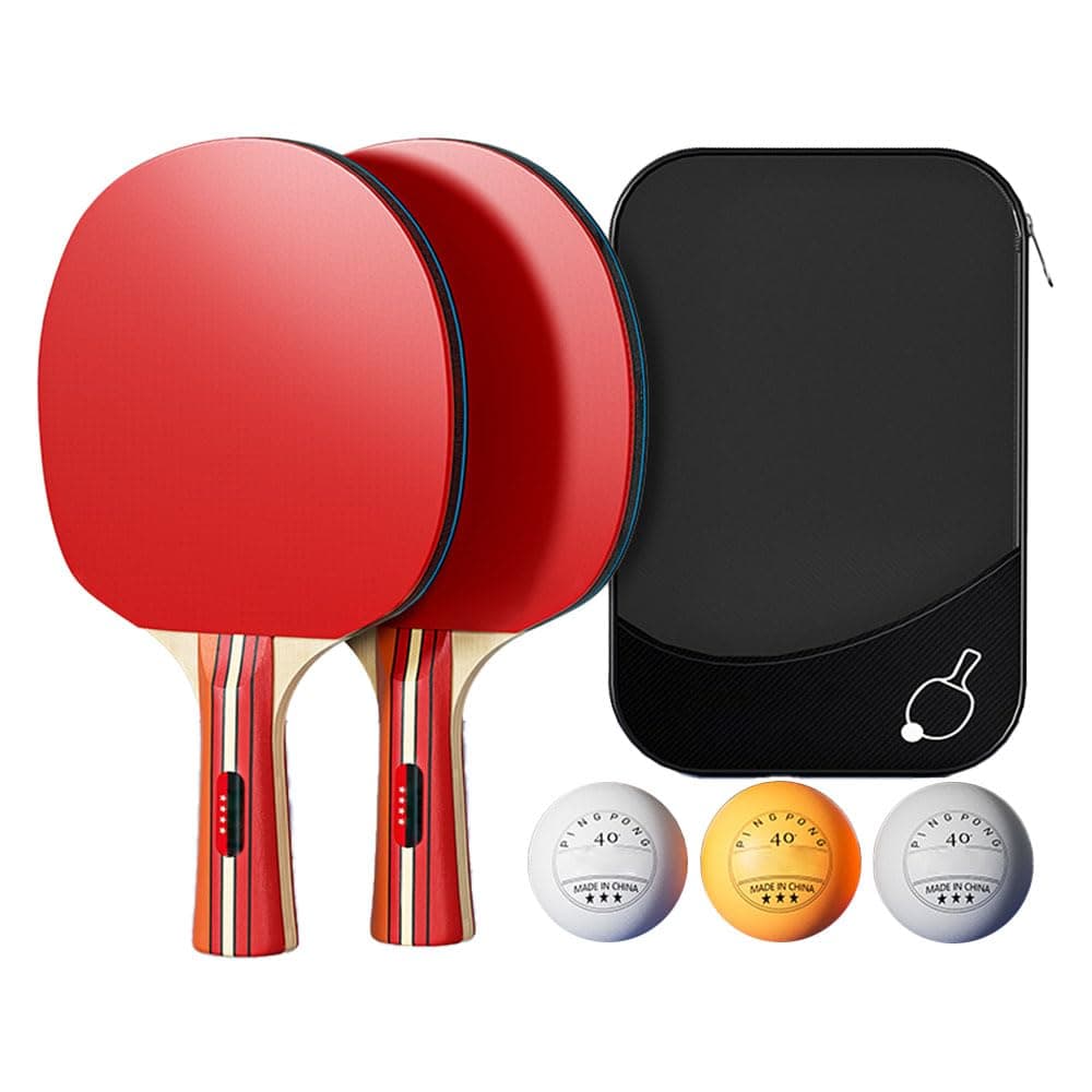 JZS Performance-Level Table Tennis Racket Set, 2 Pro Premium Table Tennis Racket with 3 Balls and Storage Bag, for Indoor or Outdoor Play