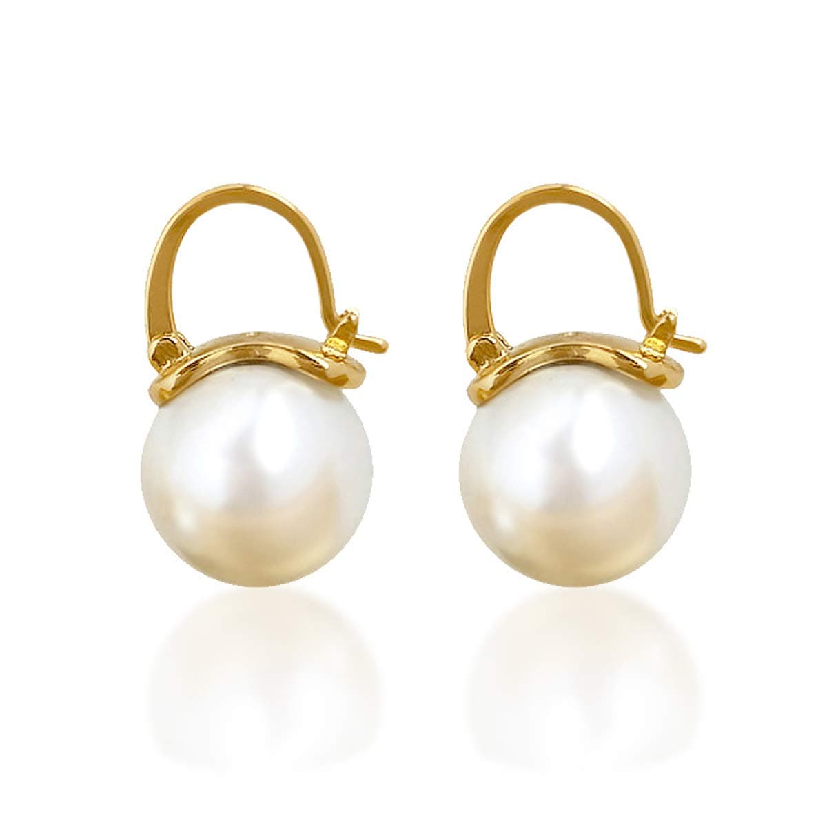 OwMell Elegant 925 Sterling Silver Pearl Drop Earrings Dangle Stud Gold Plated Earrings for Women Large Size 12mm