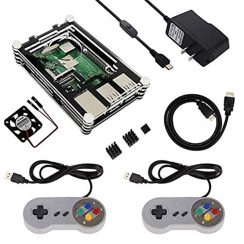 Etoput Retro Game Kit with Case USB Controller 5V2.5A Power Supply HeatSinks Fan HDMI Cable for Raspberry Pi 3B+/ Pi 3B/ Pi 2B